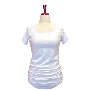 Women’s Pink Queen White Shirt Sleeve Ruched White T-Shirt Size-Small NWT